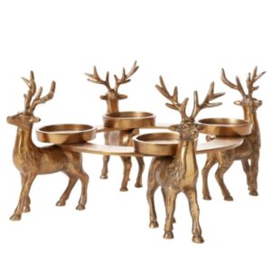 2024 Premium Brass-Completed Reindeer Candle Holder for Christmas, Easter, and Wedding ceremony Desk Decor – Aluminum Design