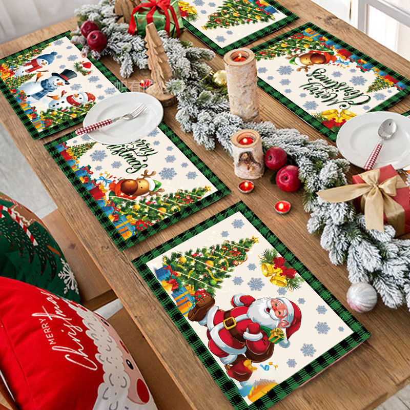 New Christmas Placemats and Tablecloth Set - Linen, Stain-Resistant, and Warmth-Insulating Vacation Decor